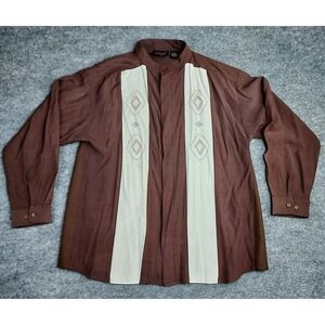 Vtg 90's Wear the Right Thing Henri Valdise Long Sleeve Button Up Size M Brown